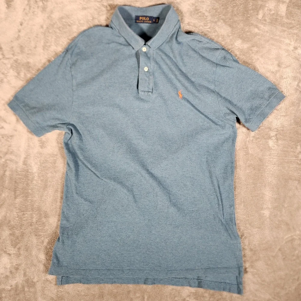 Polo Ralph Lauren Polo Shirt Mens L Blue Excellent Short Sleeve Cotton Pique